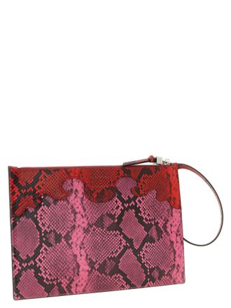 Ganni Snake-Print Recycled Leather Clutch - Pink