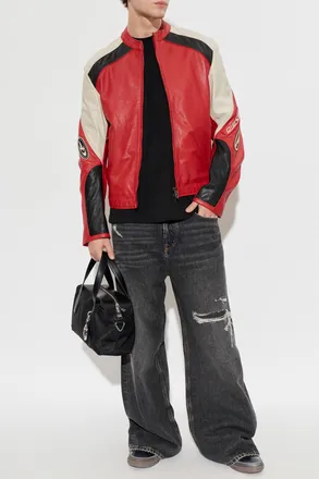 Diesel Leather Jacket L-AHTI, Mens, Red