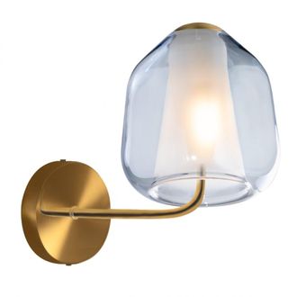 Top-Light Applique Moderna Top Light Double Skin 1176 A Beta E27 Led Vetro Lampada Parete, Vetro Blu, Finitura Metallo Ottone Satinato