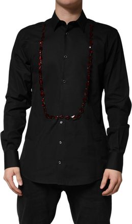 Dolce & Gabbana Black Crystal GOLD Formal Cotton Dress Mens Shirt (Pre-Owned)