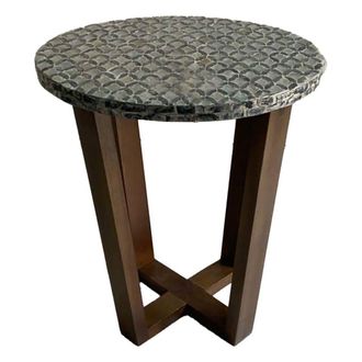 Wanderlust Deco Mesa auxiliar de madera y madreperla gris d36x40h cm