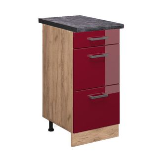 Vicco Mueble Bajo De Cocina R-line, Rojo Burdeos Alto Brillo, 40 Cm Con Cajones, Et Antracita Vicco