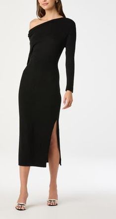 ASTR the Label One-Shoulder Long Sleeve Sweater Dress in Black at Nordstrom Rack, Size Medium