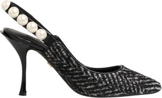 Dolce & Gabbana White Black Chevron Faux Pearl Slingbacks Womens Shoes