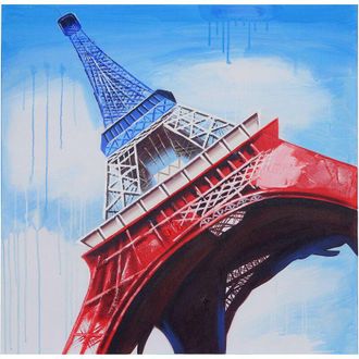 Hhg Hhg - Pintura Al &Oacute;leo Torre Eiffel Tricolor, 100% Pintado A Mano Pintura Mural Xl, 100x100cm