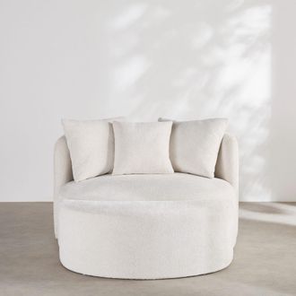 Maisons du monde Sof&aacute; redondo y puf de 1/2 plazas de tejido tramado marfil