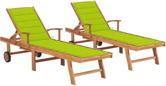 vidaXL Vidaxl - Tumbonas 2 Unidades Madera Maciza Teca Con Coj&iacute;n Verde Chill&oacute;n