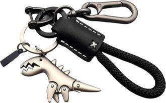 Generic Weseecase Keychain, 2025 New Aluminum Alloy Dinosaur Charm Paired with a Hand-Woven Bracelet, Metal Mini Dinosaur Keychain, Suede Leather Bracelet (Bl