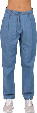 Aspesi Lange Geplooide Jeans - Dames - Regular Fit Jeans - Blauw - L - Denim - Jeans
