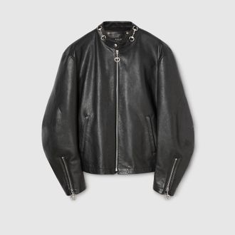 Gucci Leather Jacket With Horsebit, Size XS, Black