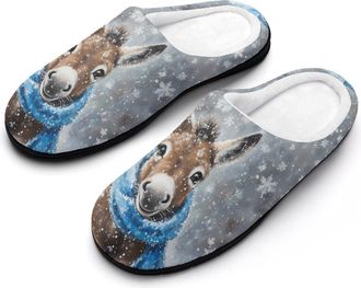 Generic Donkey in Snowy Day Mens Slippers Memory Foam Winter Warm Sandals Slip On House Shoes Size 7-14