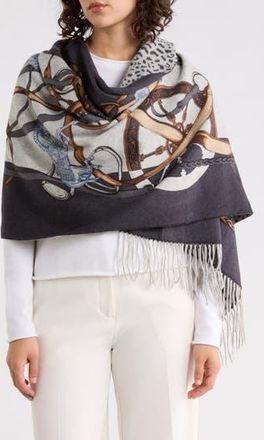 La Fiorentina Faux Fur Trim Cashmere Blend Ruana in Grey/Charcoal at Nordstrom Rack