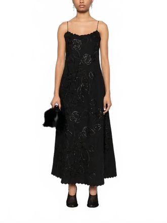 Bernadette Petit Beurre Embroidered Dress In Black Camellia Handkerchief