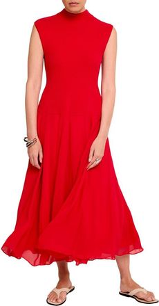 Mint Velvet Sleeveless Drop Waist Knit Midi Dress in Red at Nordstrom, Size X-Large