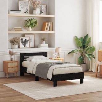 Berkfield Home Bed Frame with LED Lights Black Oak 75x190 cm Engineered Wood