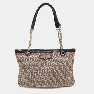 DKNY Dkny Bryant Beige/black Signature Canvas And Leather Shoulder Bags