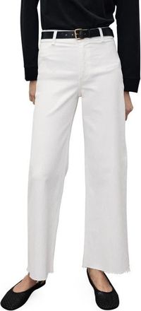 Mango Catherin Raw Hem High Waist Wide Leg Culotte Jeans in White at Nordstrom, Size 12
