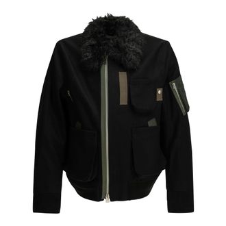 sacai Bomber in lana con collo in ecopelliccia - - Jackets - Uomo - Nero - L