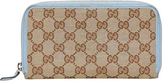 Gucci Beige Blue Gg Canvas Leather Long Wallet (Bi-Fold) (Pre-Owned)