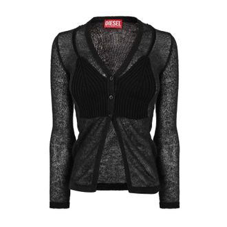 Diesel Arina-vest met V-hals en lange mouwen voor dames (Zwart)