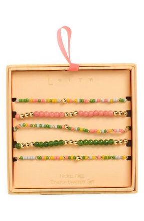 Leith Set of 5 Beaded Stretch Bracelets in Warm Multi- Gold at Nordstrom Rack