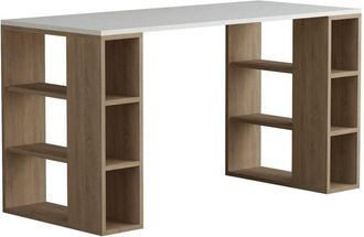 Dmora Scrivania Sulpice, Scrittoio multiuso, Tavolo per ufficio porta pc, Piano di lavoro, 140x60 h75 cm, Bianco e Quercia - Dmora