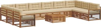 vidaXL Juegos De Sof&aacute;s 11 Uds. Natural Y Beige Madera De Acacia S&oacute;lida Vidaxl