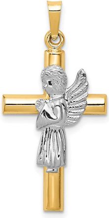Diamond2Deal 14k Two-tone Gold Angel and Cross Pendant