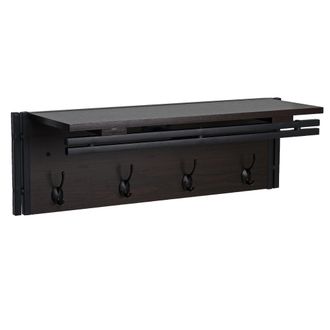 Hhg Hhg - Perchero De Pared 618, Estante Perchero, 4 Ganchos 24x75x24cm Estructura 3d, Marr&oacute;n Oscuro
