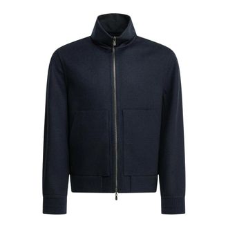 Brunello Cucinelli Bomberjack met rits en ruitpatroon - Heren - Vesten met rits - Blauw - XL - Katoen - Hoodies & sweatvesten
