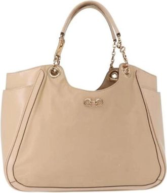 Ferragamo Pre-owned Shoulder Bags, female, Beige, Size: ONE SIZE Pre-owned Leather Tote