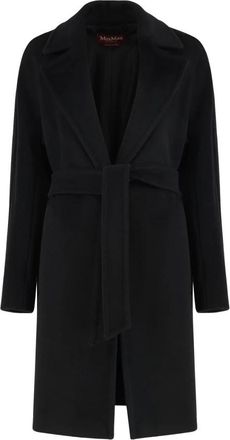 Max Mara Wollen Blend Gecoate Mantel met Ceintuur - Dames - Jas met riem - Zwart - L - Wol - Jassen