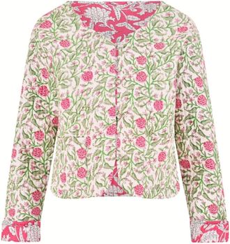 Yumi White Floral Reversible Cotton Quilted Jacket (UK, Numeric, 16, Regular, Regular, White)