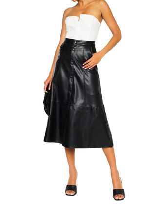 Kancan Wanda High Rise Faux Leather Long Skirt In Black