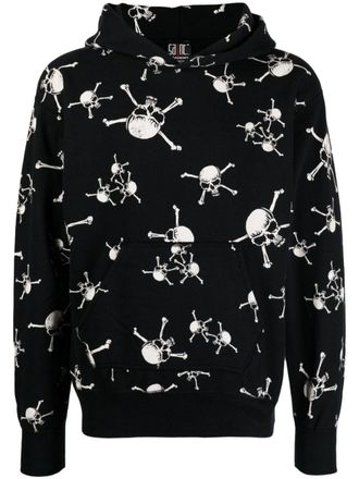 Saint Mxxxxxx skull-print cotton hoodie - men - Cotton - S - Black