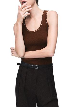 Mango Grommet Accent Knit Tank in Brown at Nordstrom, Size Large