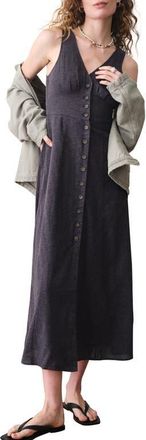 Marine Layer Camila Button Front Hemp Blend Maxi Dress in Black at Nordstrom, Size X-Large