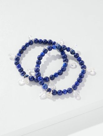 Talbots Crystal Droplets Stone Stretch Bracelet Set - Indigo Blue/Shiny Silver - 001 Talbots