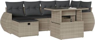 vidaXL Set De Sof&aacute;s De Jard&iacute;n 7 Pzas Con Cojines Rat&aacute;n Pe Gris Claro Vidaxl