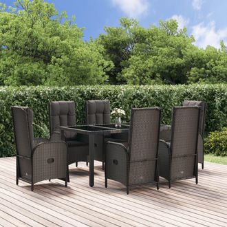 vidaXL Set De Comedor De Jard&iacute;n 7 Pzas Y Cojines Rat&aacute;n Sint&eacute;tico Negro Vidaxl