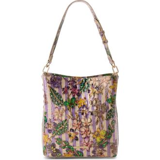 Brahmin Celina Croc Embossed Leather Bucket Bag in Pinstripe Petals at Nordstrom