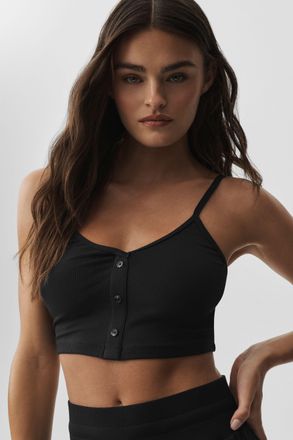 Alo | Ribbed Delicate Lounge Tank Top in Black, Size: Medium