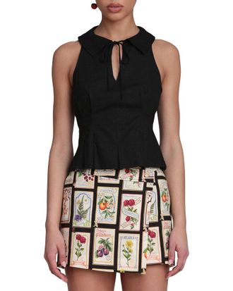 Avec Les Filles Front Tie Linen-Blend Top