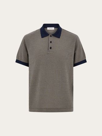 Ferragamo Men Short sleeve micro check polo Blue