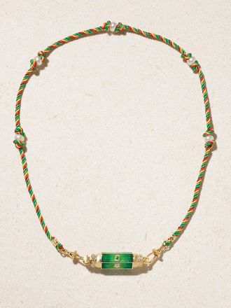 Marie Lichtenberg Collana In Oro 14 Carati Con Smalto, Diamanti E Perle Baby Locket