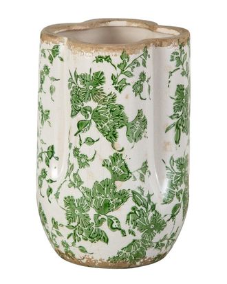 Nearly Natural 9In Floral Tuscan Ceramic Scroll Vase