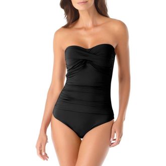 Anne Cole Womens Twist Front Shirred One Piece Swimsuit in Black at Nordstrom, Size 12