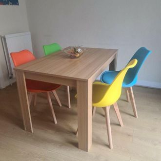 Kosy Koala Dining Table and 4 Chairs Oak Effect Wood 4 Colourful Plastic Leather Chairs Dining Room
