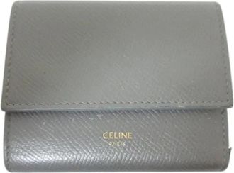 Celine Pre-owned Kleine Tri-fold Kalfsleren Compact Portemonnee - Dames - Vintage Accessoires - Grijs - ONE Size - Leer - Vintage
