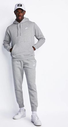 Nike Mens Brand Embroidered Club Pullover Hoodie Tracksuit - Grey, Size: Large Fleece - Size Large